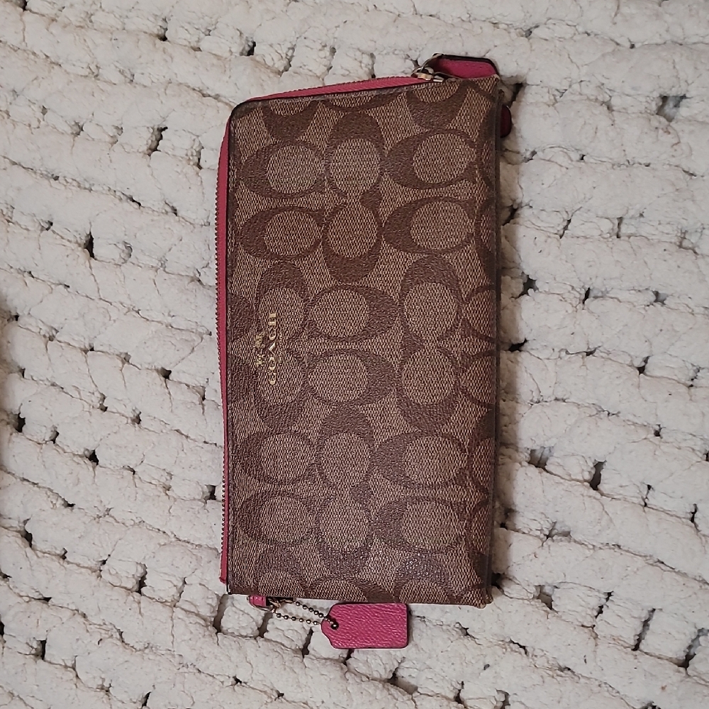 Coach Signature Brown and Pink Wallet
